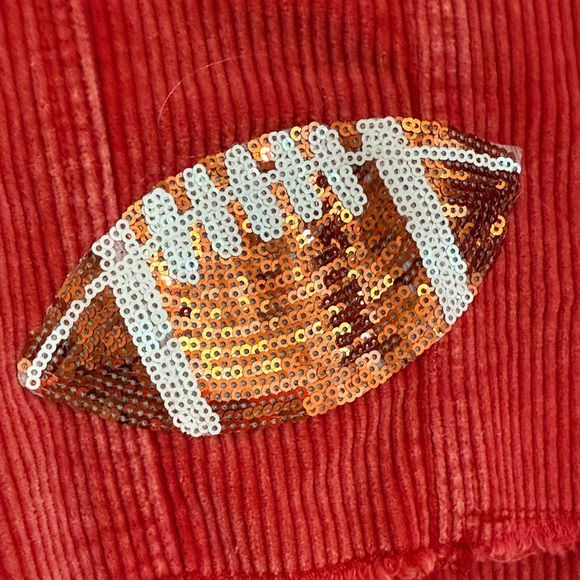 Football game ready!!!Red Corduroy Jacket with Sequined Football Patches - Picture 4 of 5